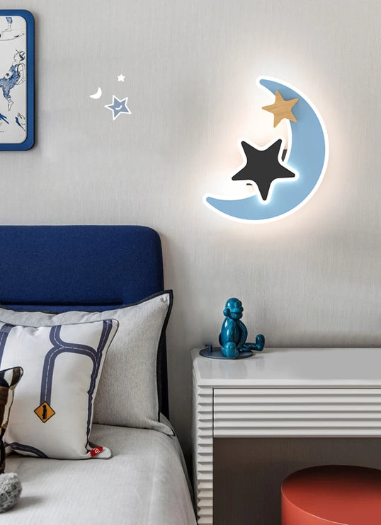 Lámpara de pared LED con forma de cohete, luna y estrella