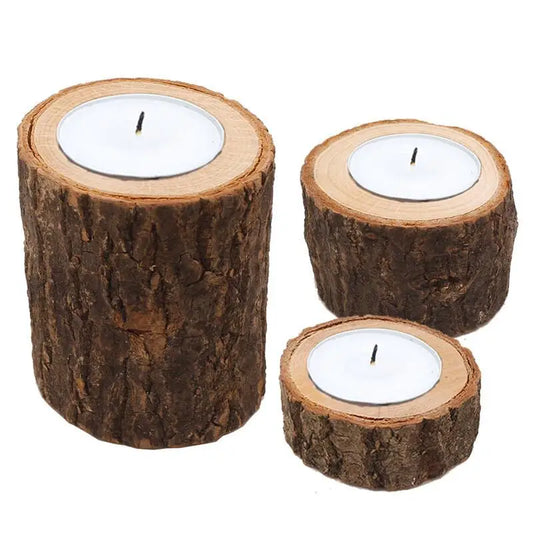 Rustic wooden candle holders