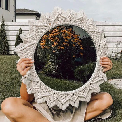 Macrame wall mirror for Bohemian decoration