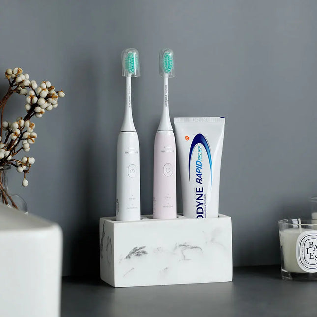Portacepillos de dientes de resina efecto mármol | Organizador de baño para cepillos y pasta dental | Disponible en blanco o negroSoportes para cepillos de dientesHome & Garden > Bathroom Accessories > Toothbrush Holders