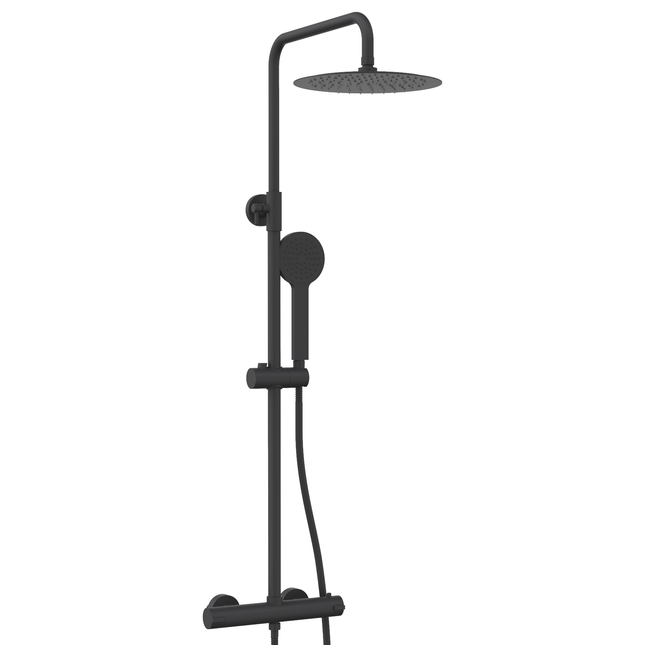 Ducha termostática con rociador redondo negro mate compacto | 3_BP