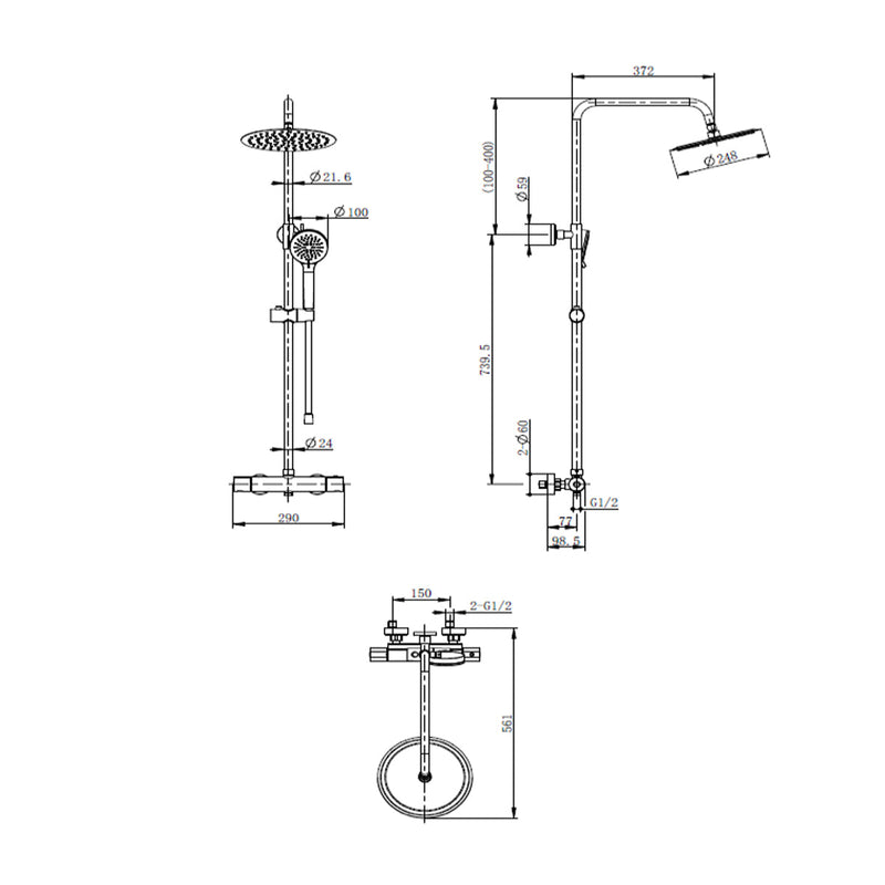 Ducha termostática con rociador redondo negro mate compacto | 3_BP