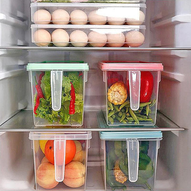 Caja de almacenamiento de plástico con asa para refrigerador