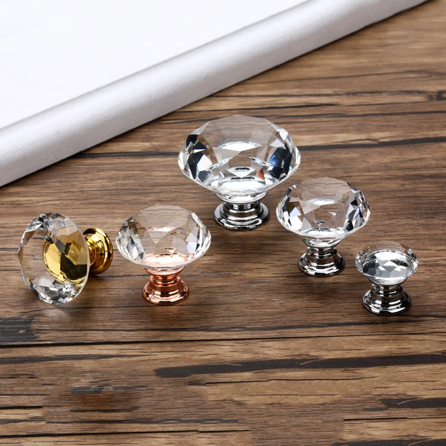 Boutons en verre transparent en forme de diamant 20-30-40mm