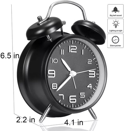 Reloj despertador con doble campana de 4 pulgadas con esfera 3D