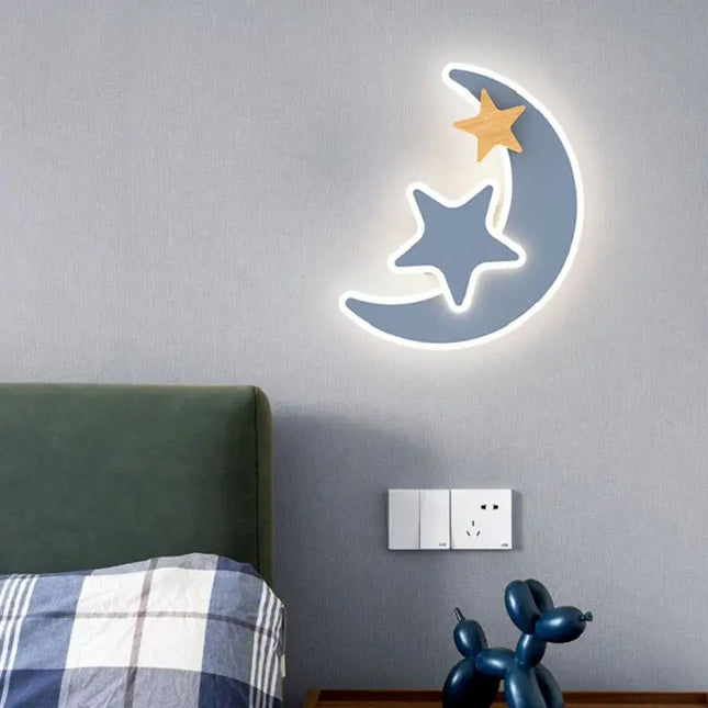 LED wall lamp in the shape of a rocket, moon and star