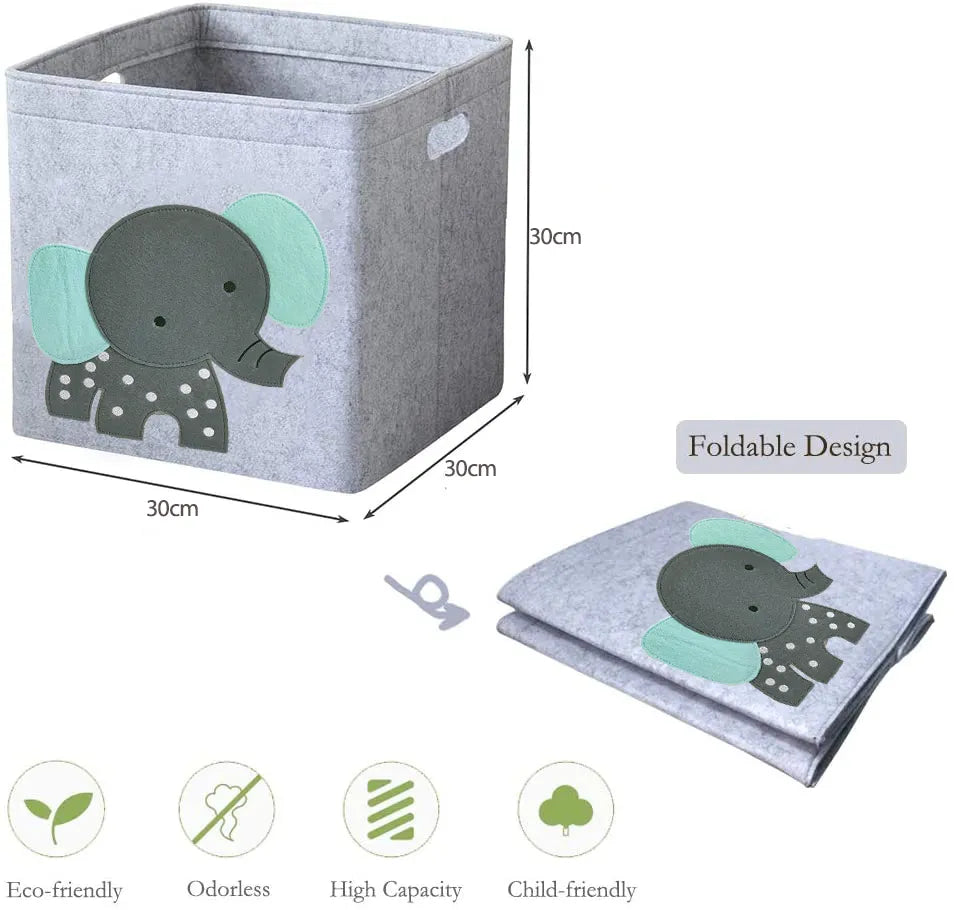 Caja de almacenamiento 25cm3 de tela de fieltro grueso, cubo organizador de juguetes con dibujos animados