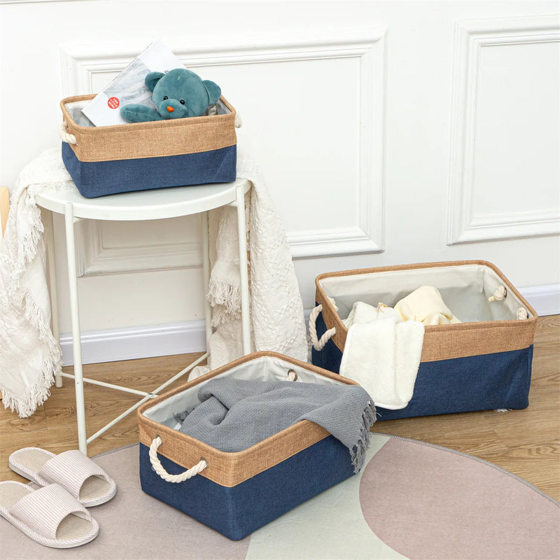 Cesta de almacenamiento de lino en dos colores plegable con asaCestasHome & Garden > Household Supplies > Storage & Organization > Household Storage Containers