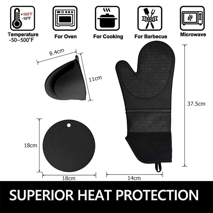 Heat Resistant Oven Mitts and Pot Holders Set