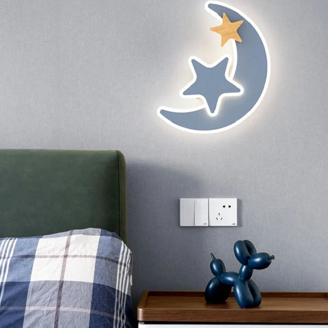 LED wall lamp in the shape of a rocket, moon and star