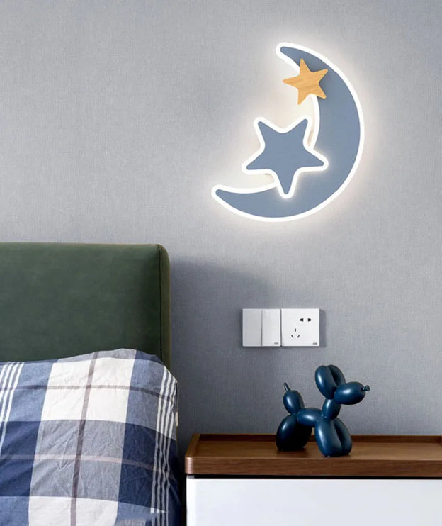 Lámpara de pared LED con forma de cohete, luna y estrella