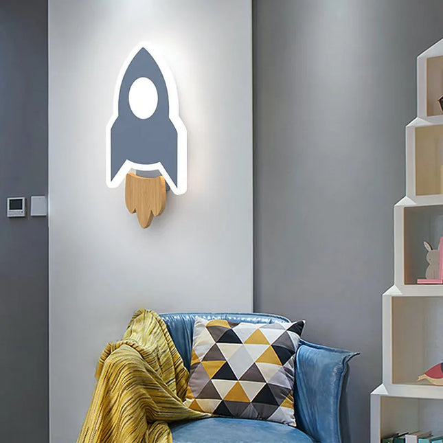 LED wall lamp in the shape of a rocket, moon and star