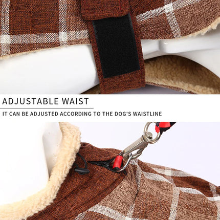 Warm fleece jacket with checkered print and adjustable belt