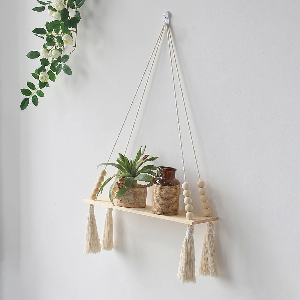 Estanterías decorativas para pared colgantes de madera estilo boho