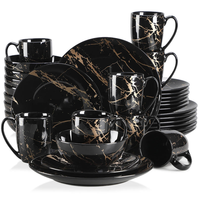 Juego de vajilla de porcelana negra con diseño dorado | 16/32/48 piezasVajillas completasHome & Garden > Kitchen & Dining > Tableware > Dinnerware > Dinnerware Sets