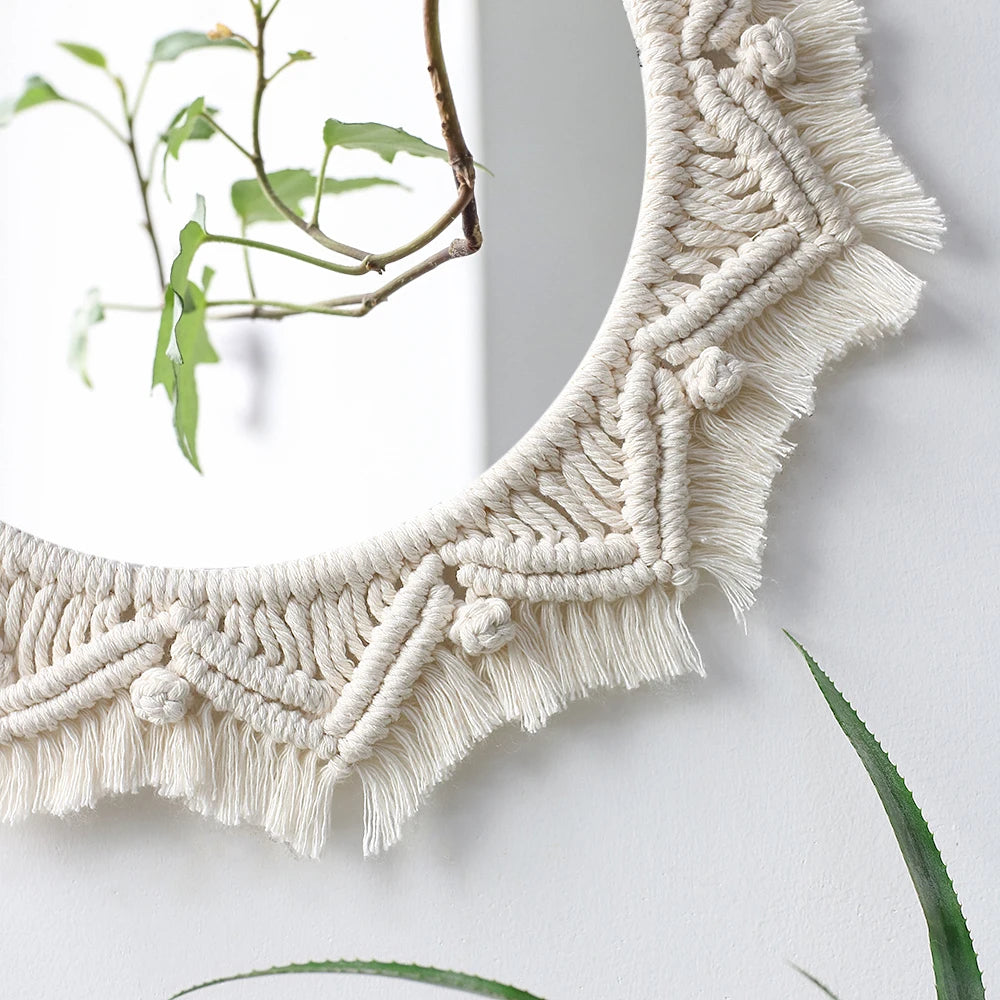 Espejo de pared de macramé para decoración Bohemia