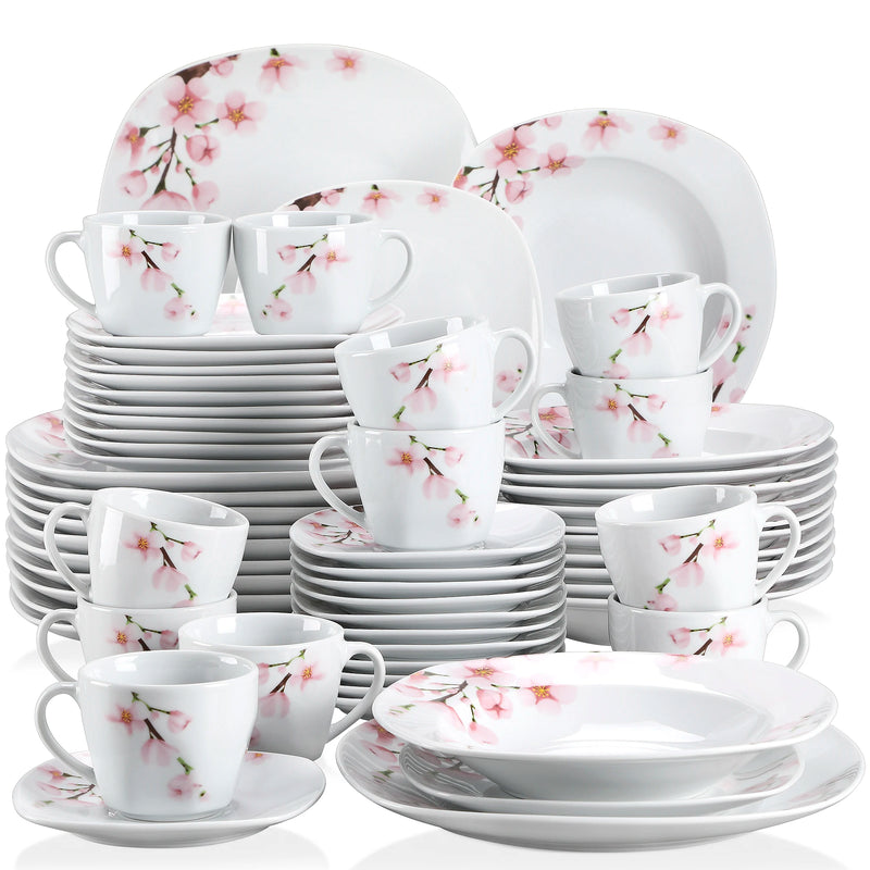 Juego de vajilla de porcelana blanca con flores rosas 30/60 piezas | Platos, tazas y platillos para 6-12 personasVajillas completasHome & Garden > Kitchen & Dining > Tableware > Dinnerware > Dinnerware Sets