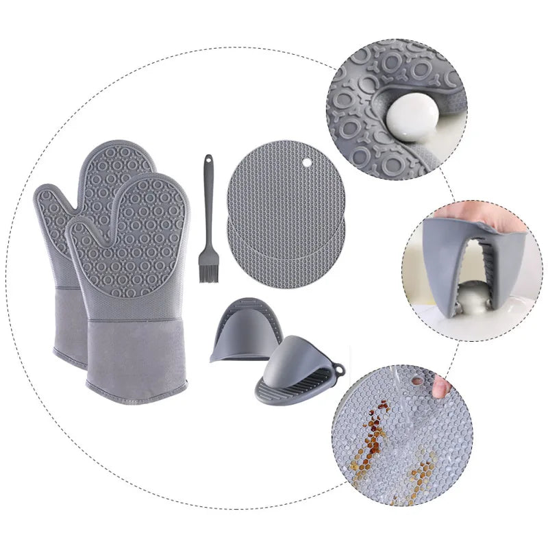 Set de guantes de silicona con aislamiento térmico 7 piezasManoplas