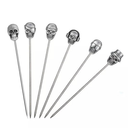 Set of skull-shaped cocktail skewers
