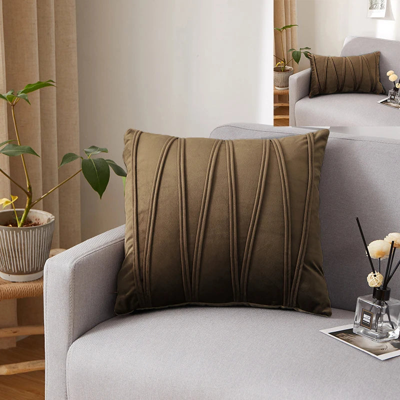 Fundas para cojines de terciopelo a rayas en colores sólidosFundas de cojines