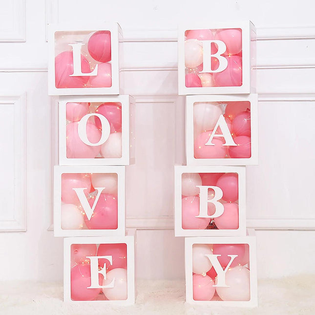 Transparent box with letters for balloons