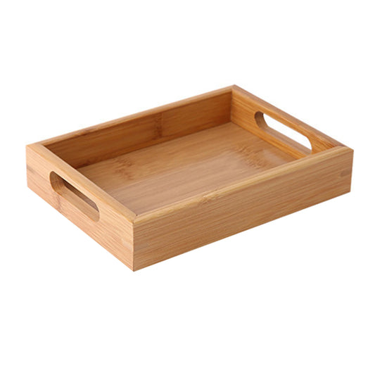 Rectangular bamboo wood tray with decorative handles in combinable sizes