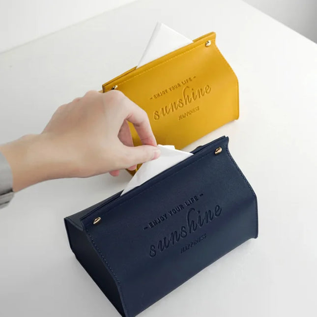 Flat mouth faux leather tissue box