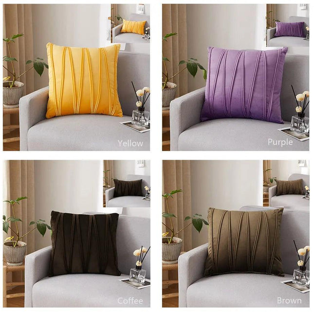 Housses de coussin carrées décoratives en velours rayé de couleurs unies