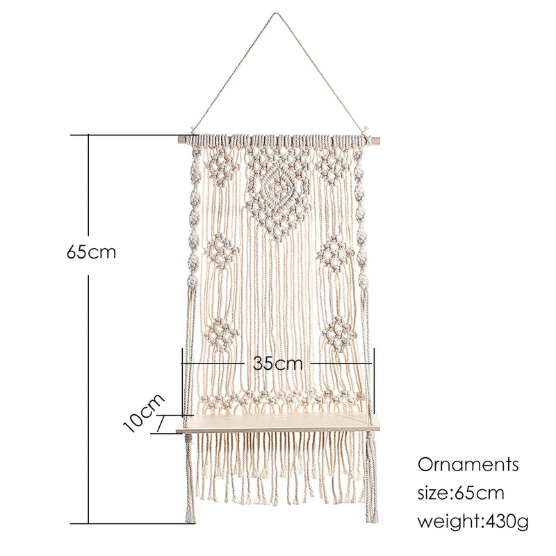 Estantería decorativa colgante de madera estilo bohoEstantes