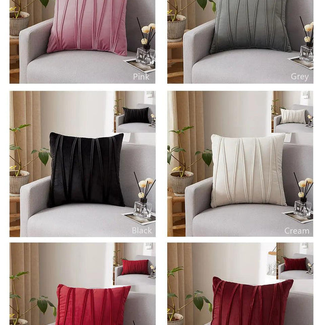 Housses de coussin carrées décoratives en velours rayé de couleurs unies