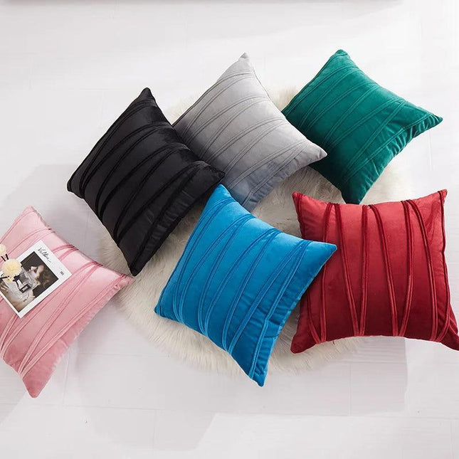 Housses de coussin carrées décoratives en velours rayé de couleurs unies