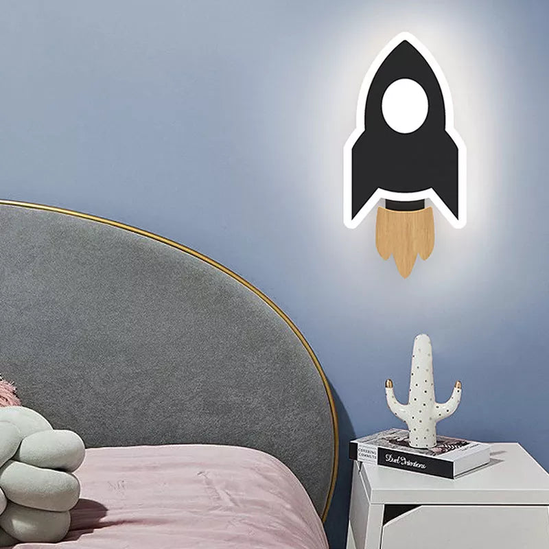 Lámpara de pared LED con forma de cohete, luna y estrella