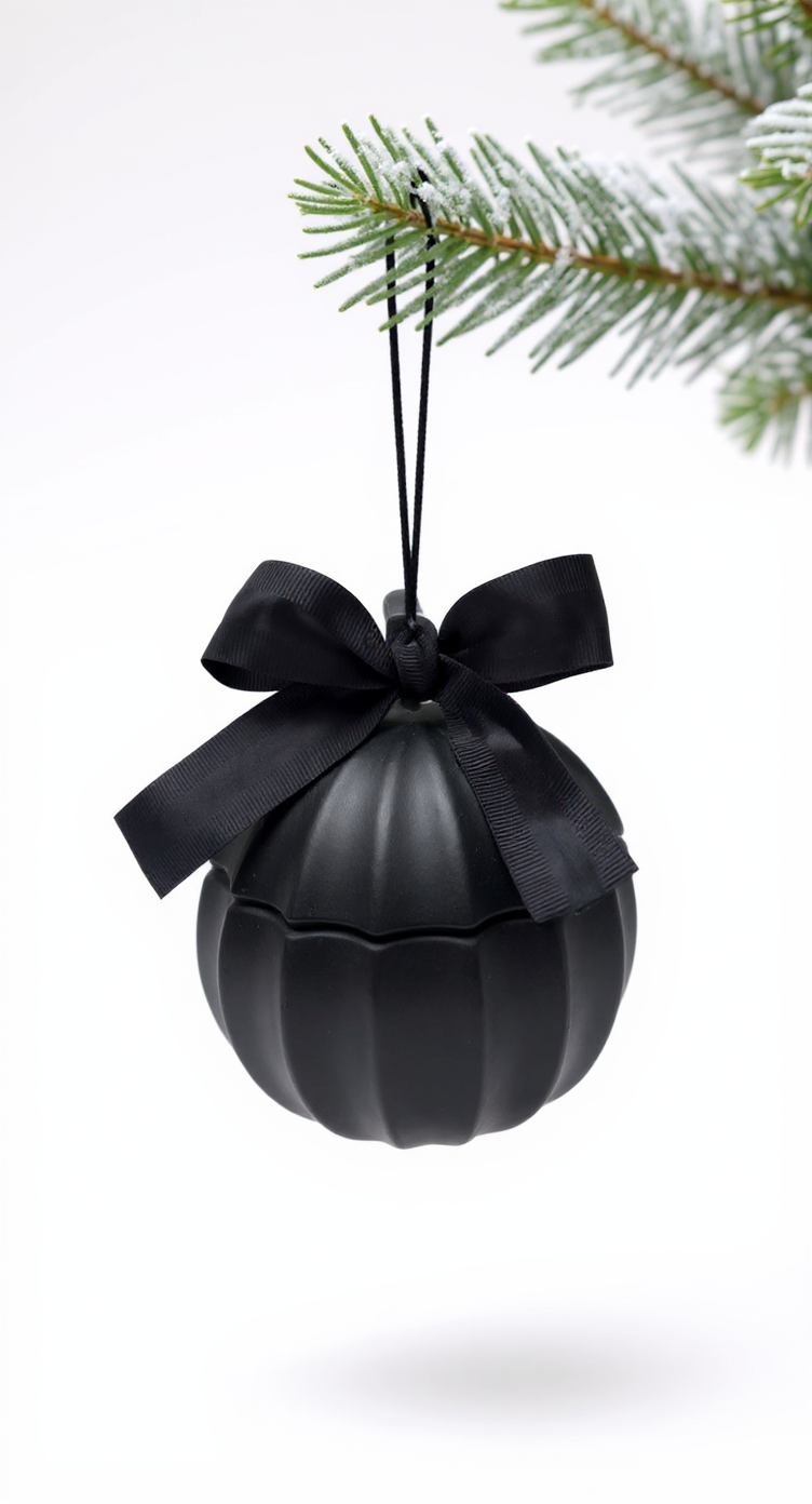 Bola de navidad cerámica negra mate | diseño acanalado