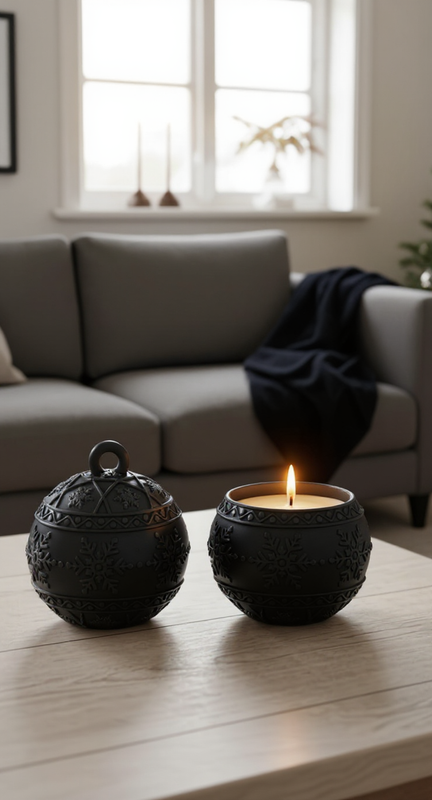 Bola de navidad cerámica negra mate | diseño acanalado