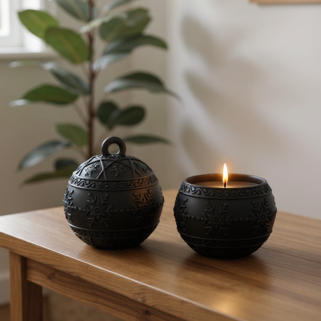 Bola de navidad cerámica negra mate | diseño acanalado