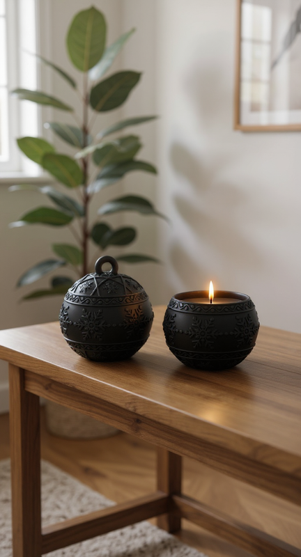 Bola de navidad cerámica negra mate | diseño acanalado