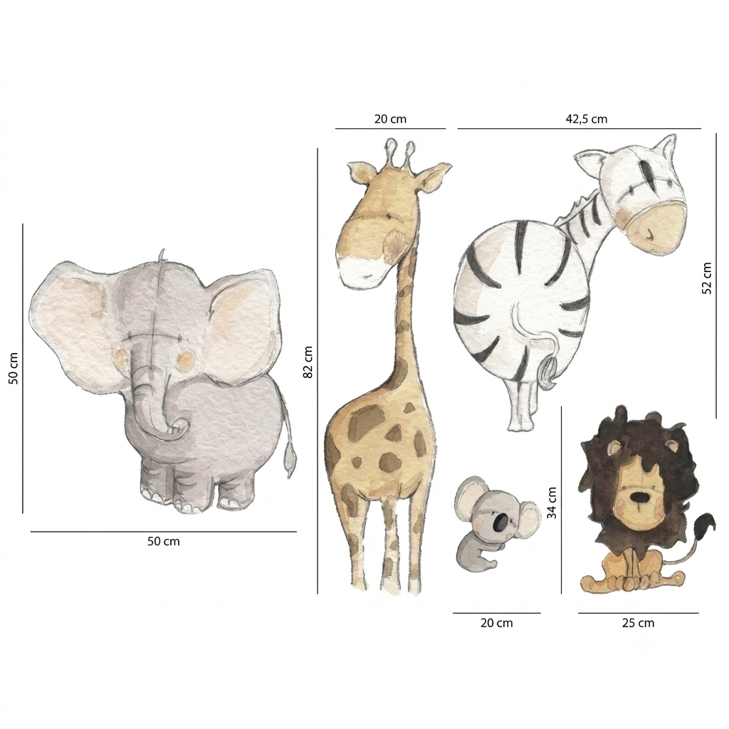Jungle Animals Kids Wall Decal | Hand-Painted