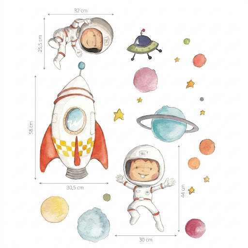 vinilo decorativo tela infantil planetas | astronautas