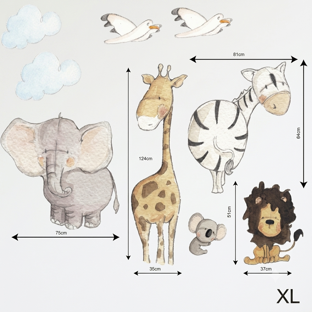 Jungle Animals Kids Wall Decal | Hand-Painted