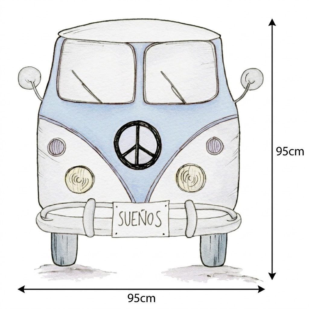 Autocolante decorativo infantil em vinil azul VAN 95x95 cm para decoração.