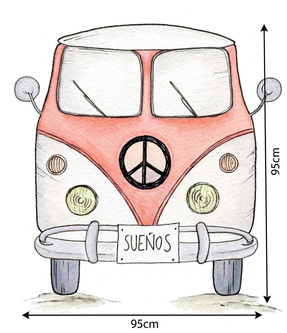 Children's decorative vinyl with a red van design, 95x95cm