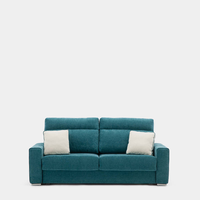 Sofá cama deslizante azul con cojines para visitas