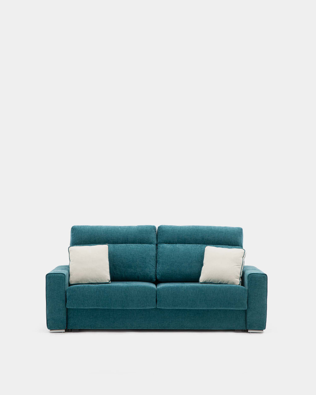 Sofá-cama azul deslizante com almofadas para hóspedes