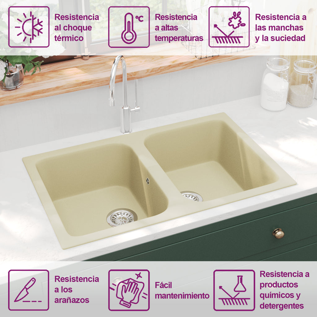Fregadero de cocina Beige 76 x 48 x 30 cm Cuarzo y resina