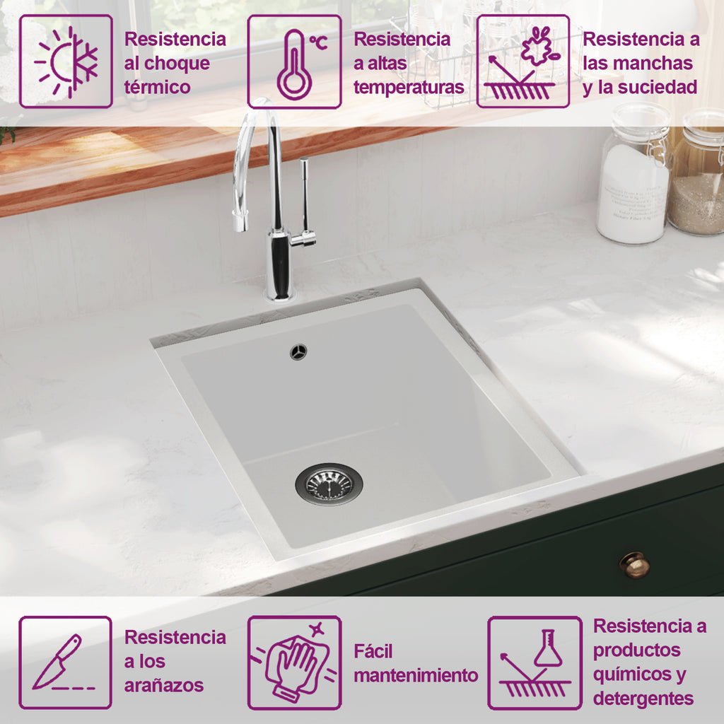 Fregadero de cocina con rebosadero granito blanco