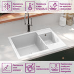 Fregadero de cocina doble seno con rebosadero granito blanco
