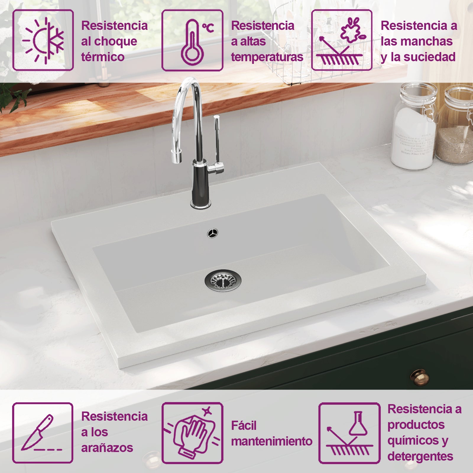 Lavabo de granito blanco 600x450x120 mm