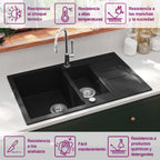 Fregadero de cocina con 2 senos granito negro