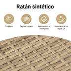 Sillón reclinable de jardín con cojines ratán PE beige mixto