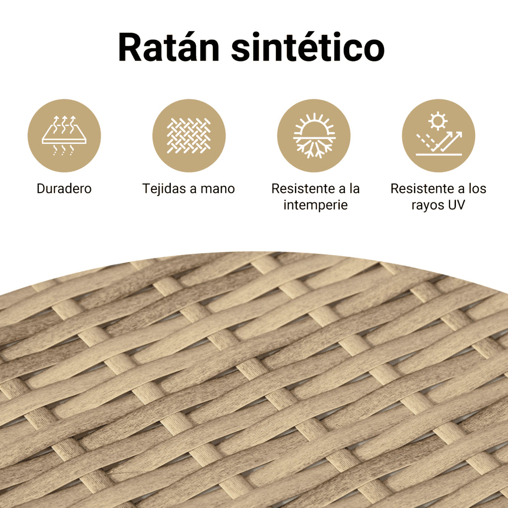 Sillón reclinable de jardín con cojines ratán PE beige mixto